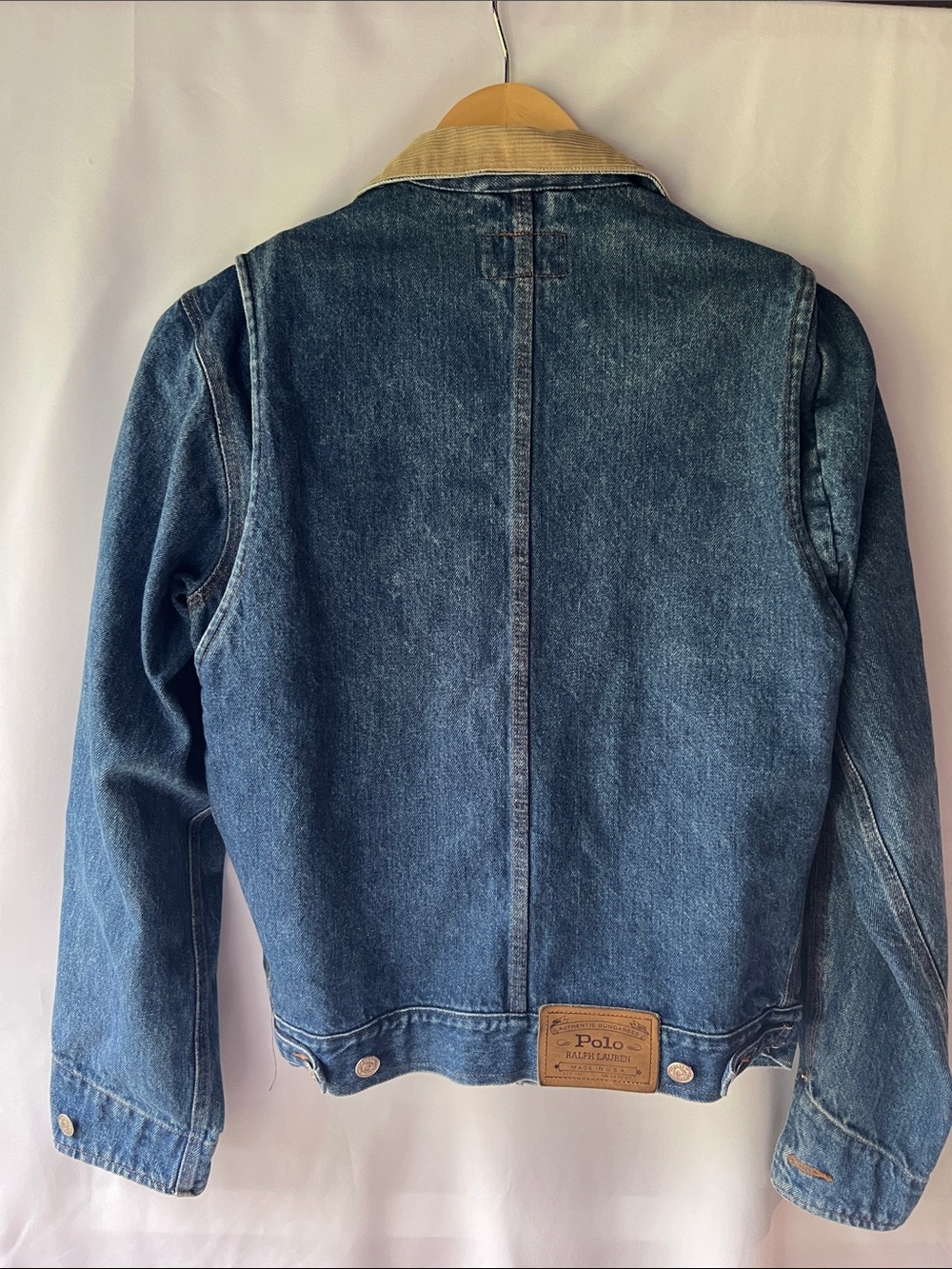 Polo by Ralph Lauren Blue Denim Jacket with Tan Corduroy Collar - Picture 5 of 5